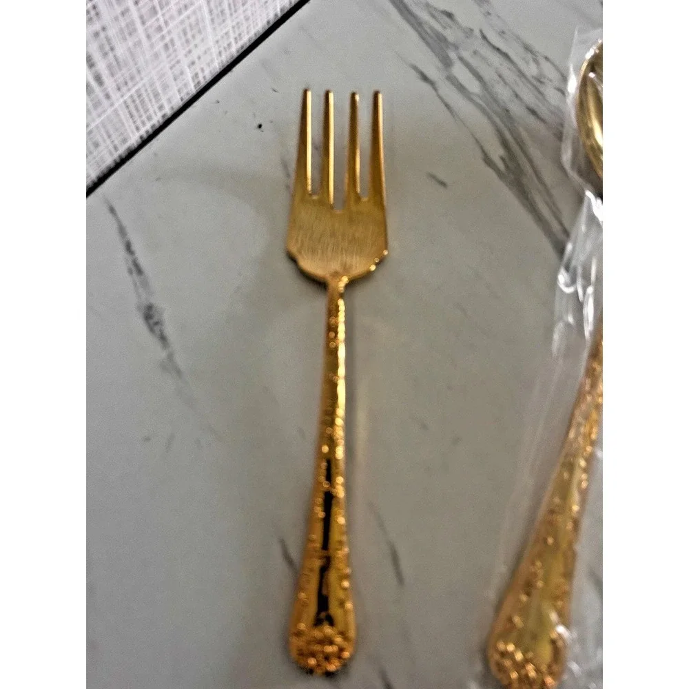 WM Rogers & Son Gold Tone Serving Spoon Meat Fork Soup Ladle Enchanted Rose A